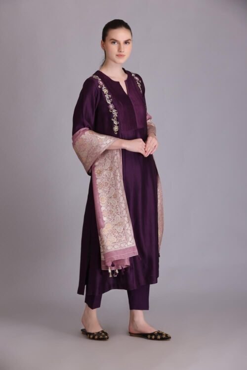 Purple Embroidered Yoke kurta Set – M7/11B