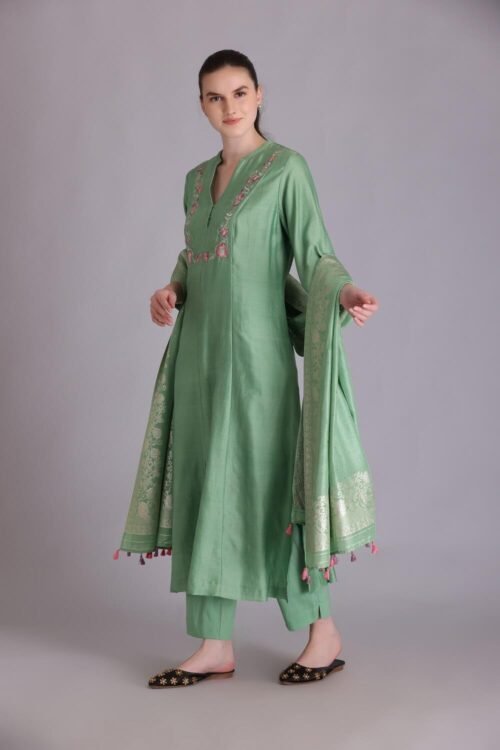 Mint green parsi embroidered kurta set – M7/08A