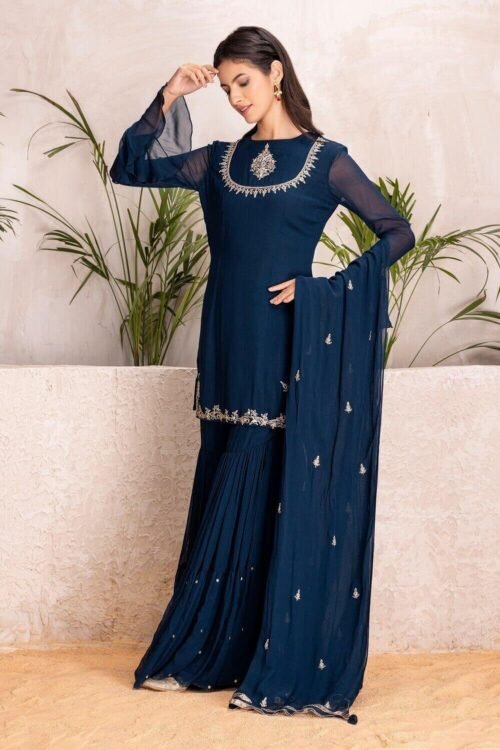 Blue Georgette Embroidered Sharara Set – M2/06