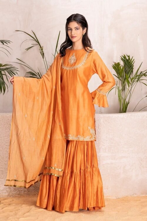 Orange Silk Chanderi embroidered Sharara Set – M2/06