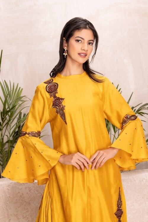 Yellow Silk Chanderi Embroidered Sharara Set – M8/13