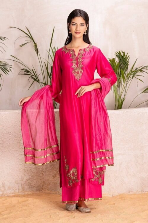 Fuchsia Pink Chanderi Embroidered Set – M8/04