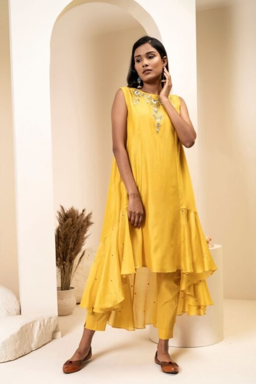 Yellow embroidered Tunic set – M1-04