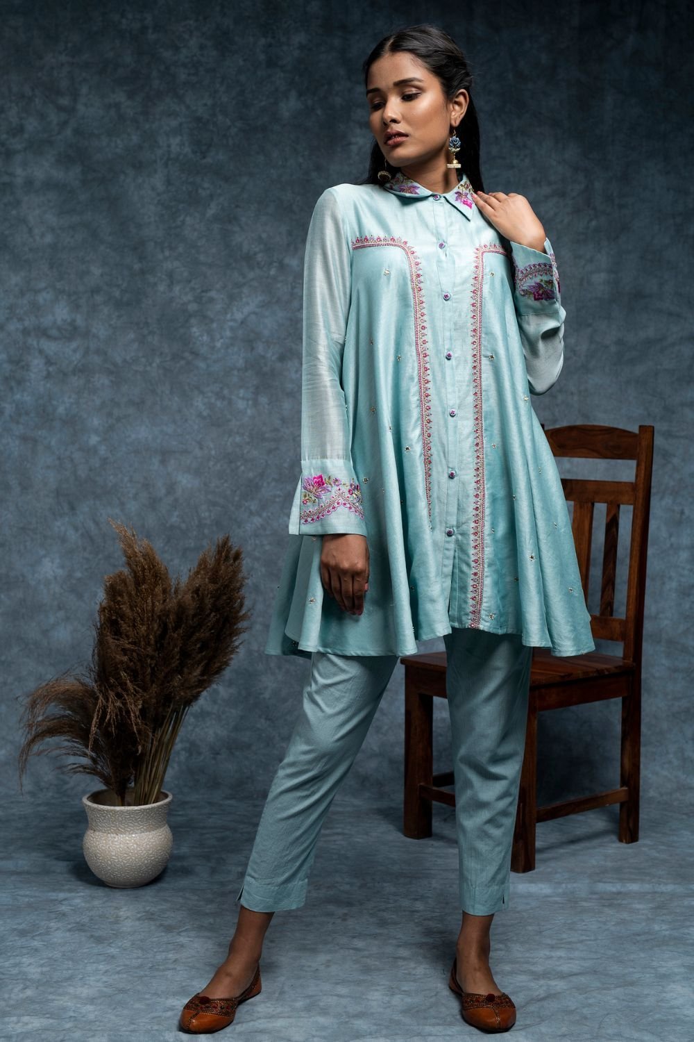 Sky blue embroidered Dress set –  M1-05