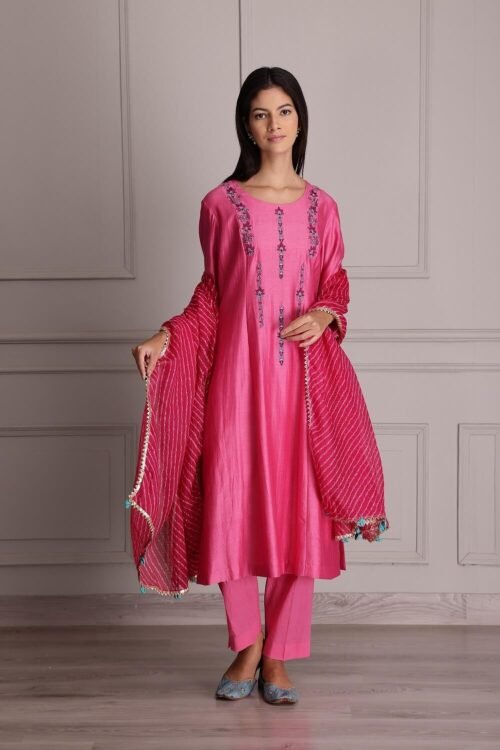 Rose pink Chanderi Silk Kurta set – M11/17