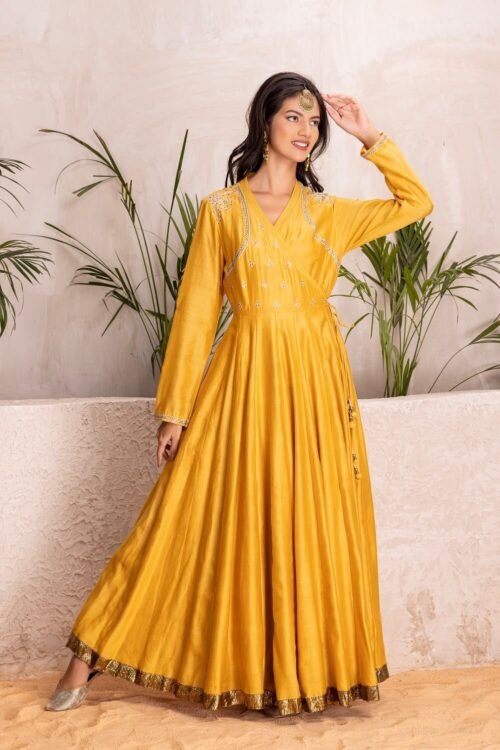 Yellow embroidered Chanderi Anarkali Set – M2/01