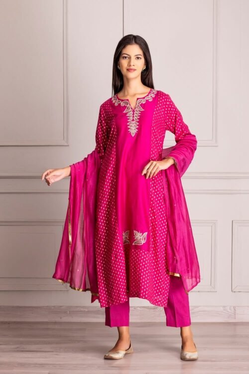 Fuchsia Silk Chanderi Embroidered Kurta Set – M2/12