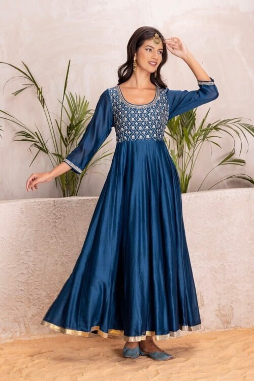 Blue Silk Chanderi Anarkali Embroidered Set – M2/16