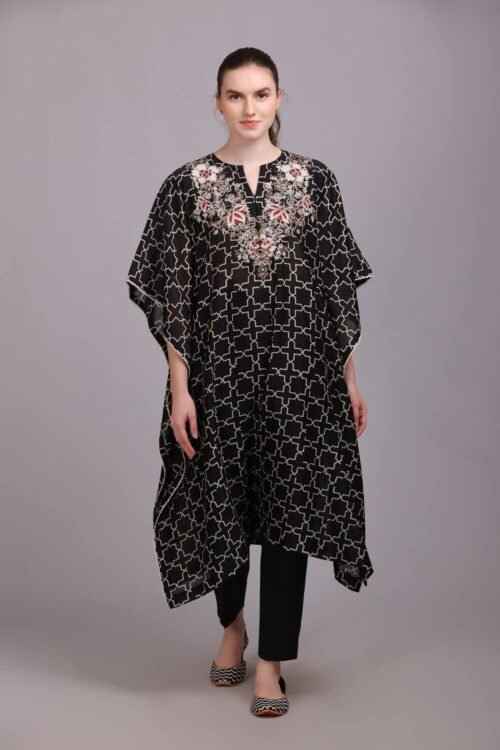 Black geometric print pitta embroidered Kaftaan set – M6/10B