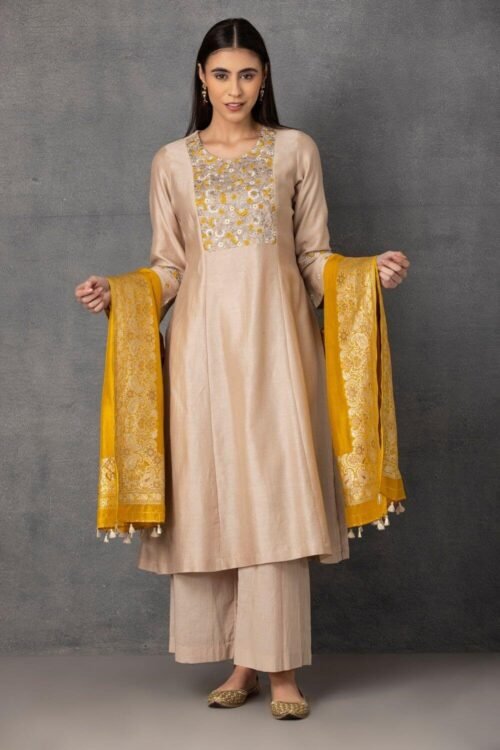 Beige parsi embroidered kurta Set – M7/01