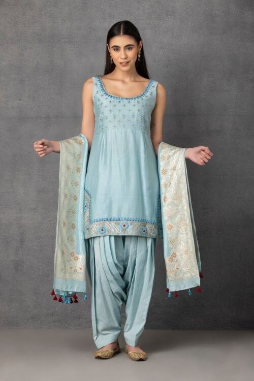 Sky blue embroidered kurta with patiala salwar set – M7/14