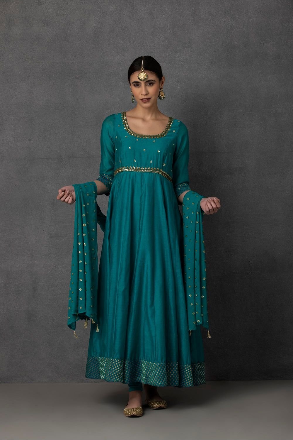 Teal embroidery Anarkali Set – SP-10B