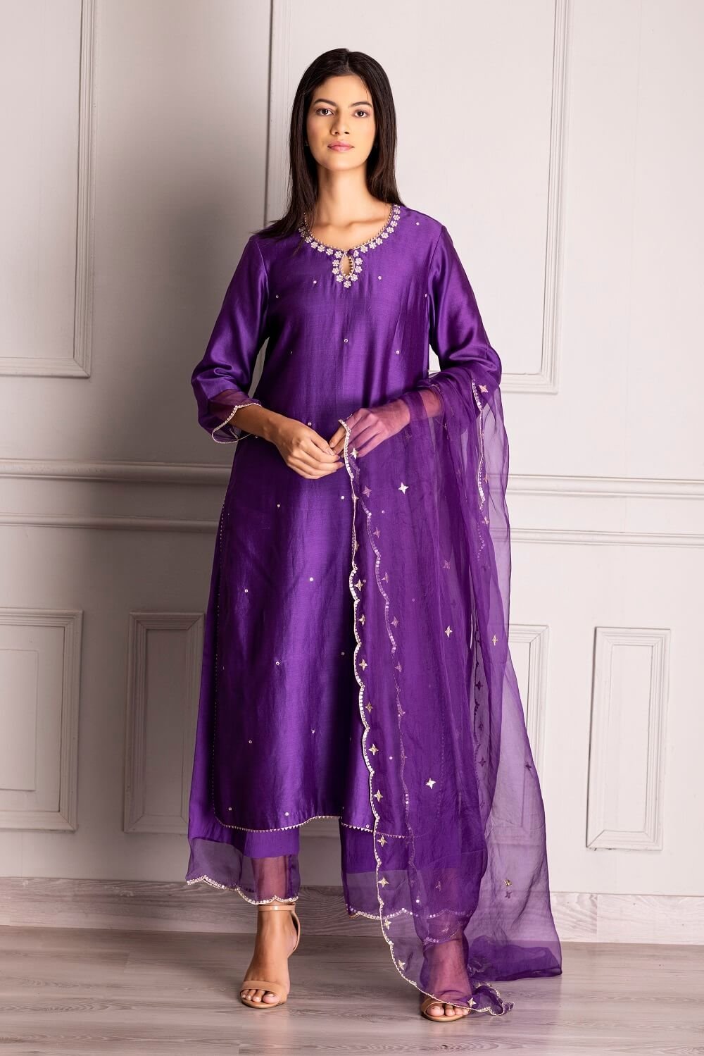 Purple Silk Chanderi Embroidered Kurta Set – SP-13A