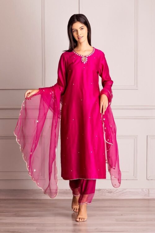 Fuchsia Silk Chanderi Kurta Set – SP-13B