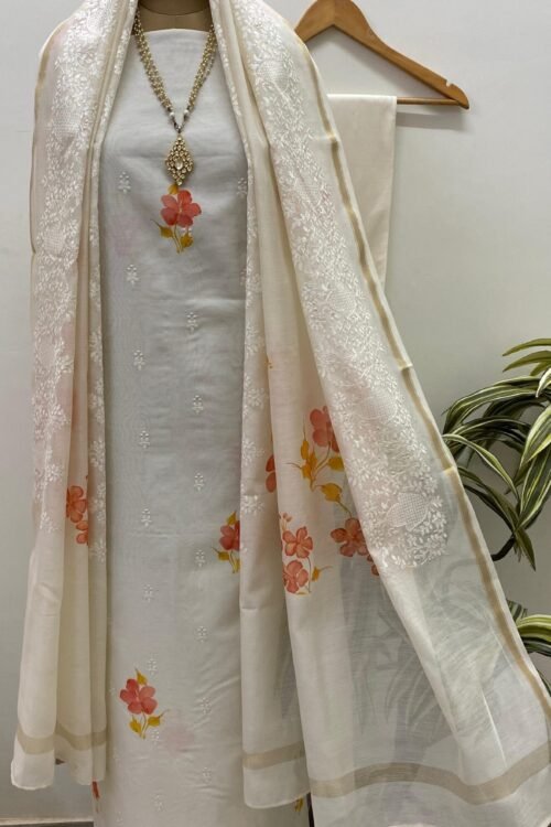 Pure Chanderi hand painted embroidered shirt 1